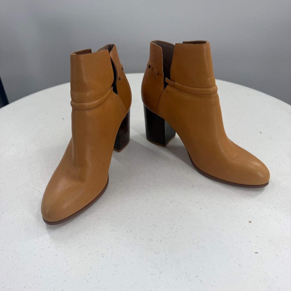 Kelsi Dagger Brooklyn Tan Leather Block Heel Ankle Booties Size 8.5 Boho Minimal